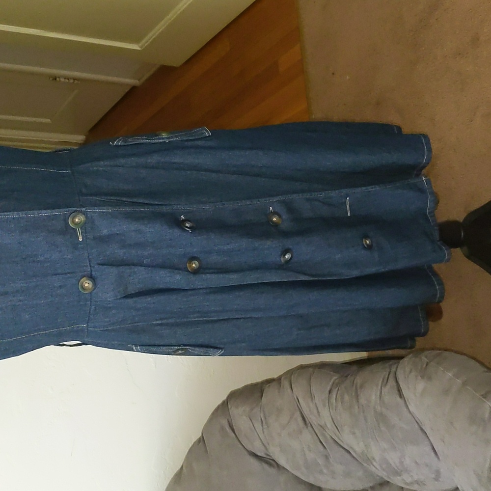 Anne Klein Dark Denim Sleeveless Trench Dress - Picture 3 of 6